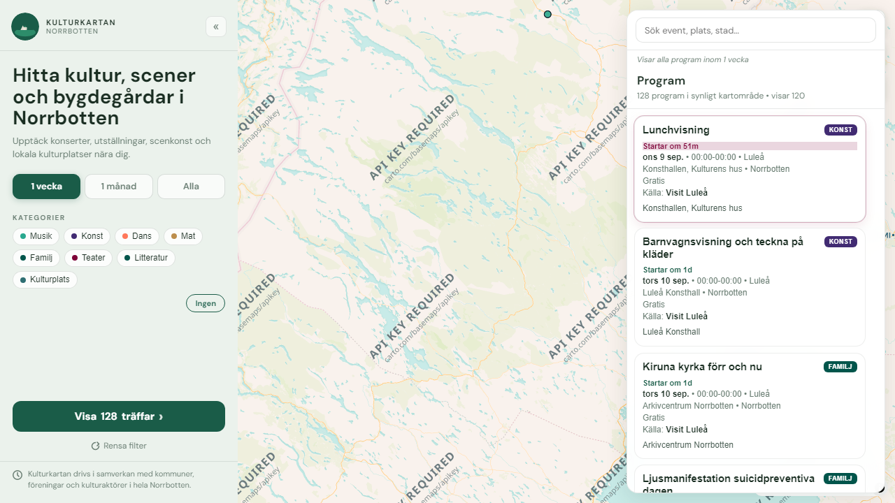 Kulturkartan Norrbottens karta över kultur, scener och bygdegårdar